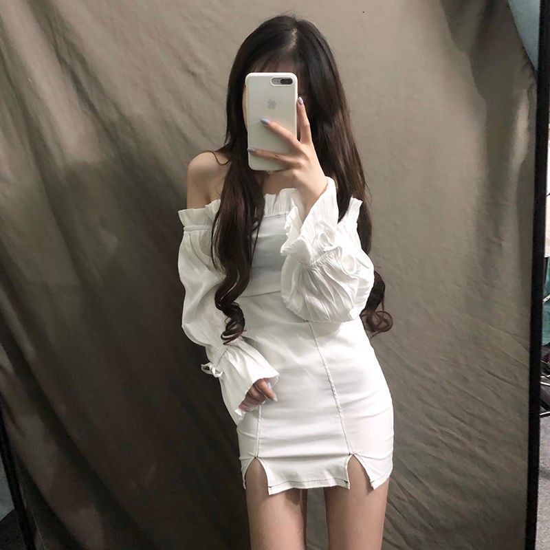 Váy suông Váy dáng dài Váy maxi nữ Nữ mạng xã hội váy nhanh tay nổi tiếng cùng đoạn sexy áo ống trễ vai xẻ mông