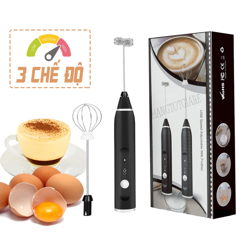 Máy Đánh Trứng, Đánh Sữa Và Tạo Bọt Cafe Di Động Cầm Tay 3 Tốc Độ Sử Dụng Pin Sạc Cao Cấp