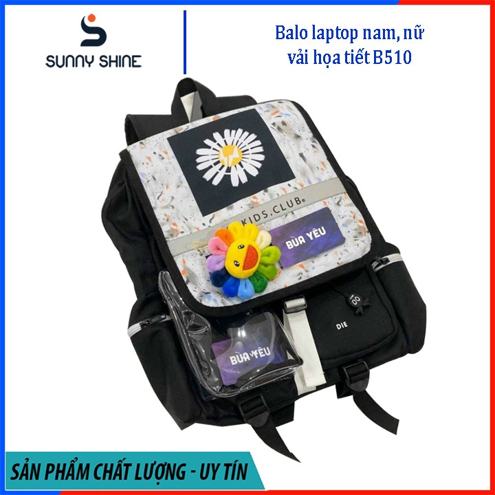 Balo nam, nữ đựng laptop, balo học sinh, sinh viên họa tiết hoa cúc mini, vải Canvas cao cấp B510