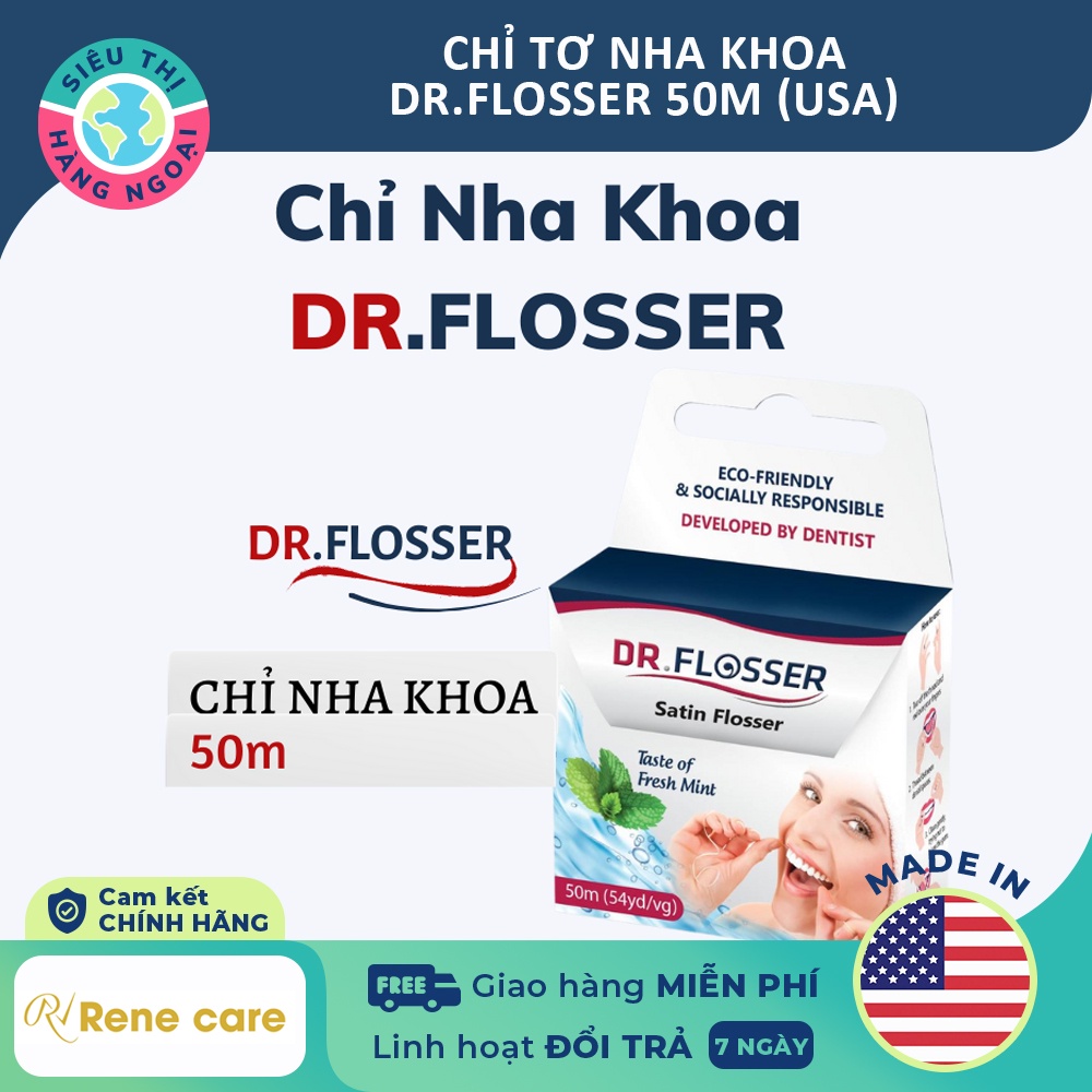 Chỉ tơ nha khoa Dr.Flosser 50m [Giúp vệ sinh răng miệng tốt, ngăn ngừa cao răng] Hàng Mỹ