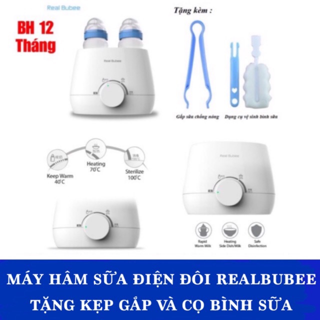 BH 12 tháng - Máy hâm sữa 2 bình Realbubee - Tặng kèm kẹp gắp nóng