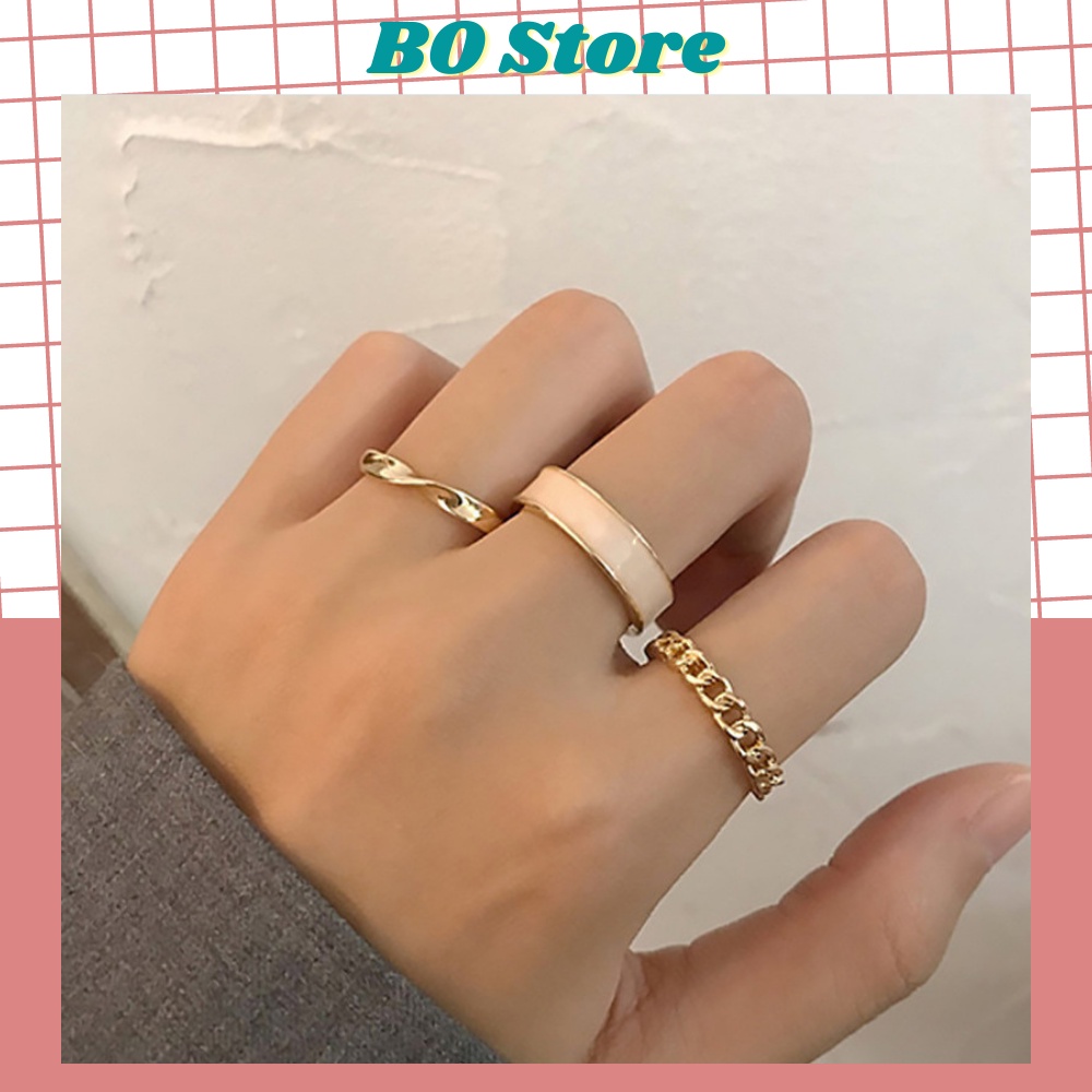 Set 3 nhẫn xà cừ Lagini phong cách Hàn Quốc trang trọng N08