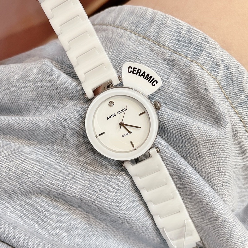 Đồng hồ nữ Anne Klein AK mẫu ceramic trắng sứ viền bạc
