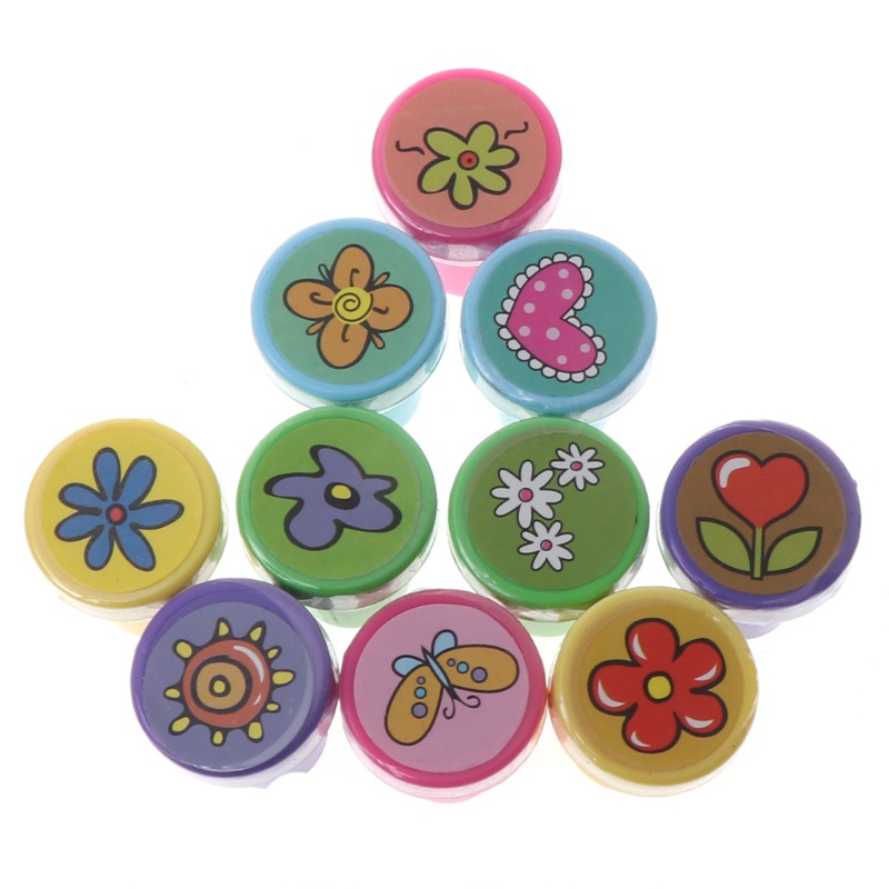 Set 10 Con Dấu Cao Su In Họa Tiết Hoạt Hình Dễ Thương Trang Trí Sổ Tay / Trường Học