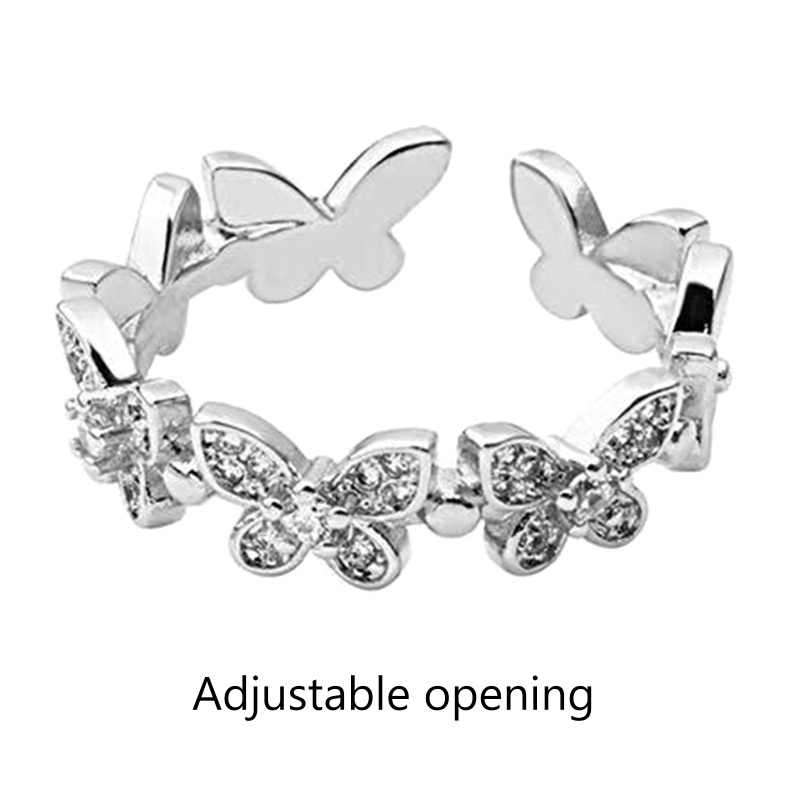 Nhẫn hình bướm đính đá lấp lánh có thể điều chỉnh