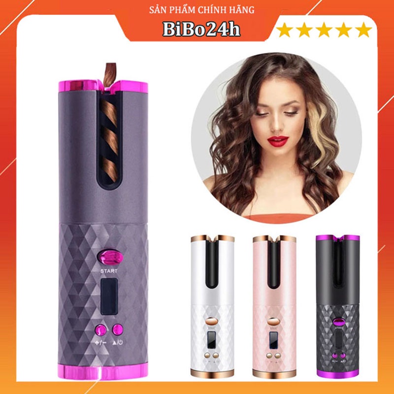 Máy Uốn Tóc Hàn Quốc - Máy Tạo Kiểu Tóc tự động không dây nhỏ gọn cầm tay - tặng lược + kẹp vịt + túi đựng