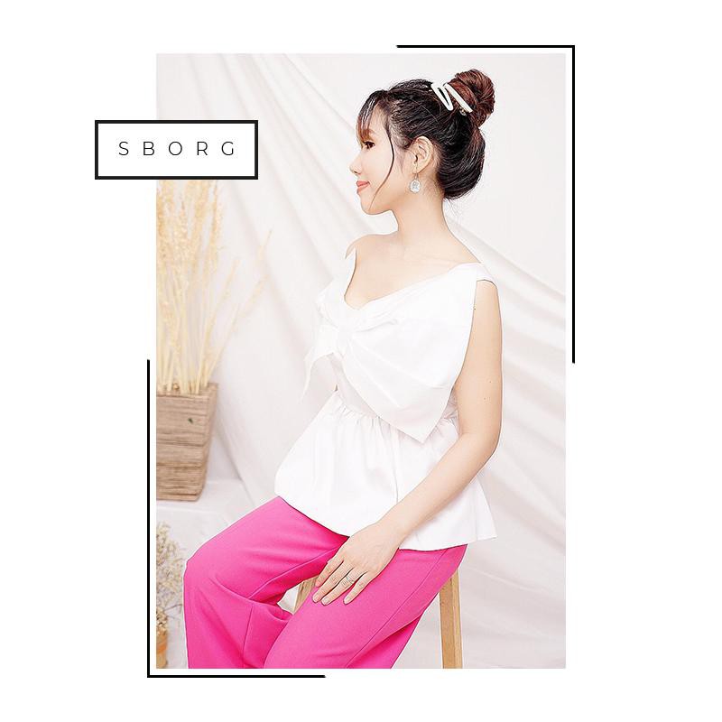 Áo thời trang nữ SBORG áo lụa taffeta kiểu nơ ngực quyến rũ sexy cá tính freesize dưới 55kg quà tặng vợ