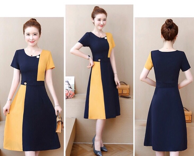 Đầm xoè công sở phối màu siêu xinh TRIPBLE T DRESS - size M/L/XL