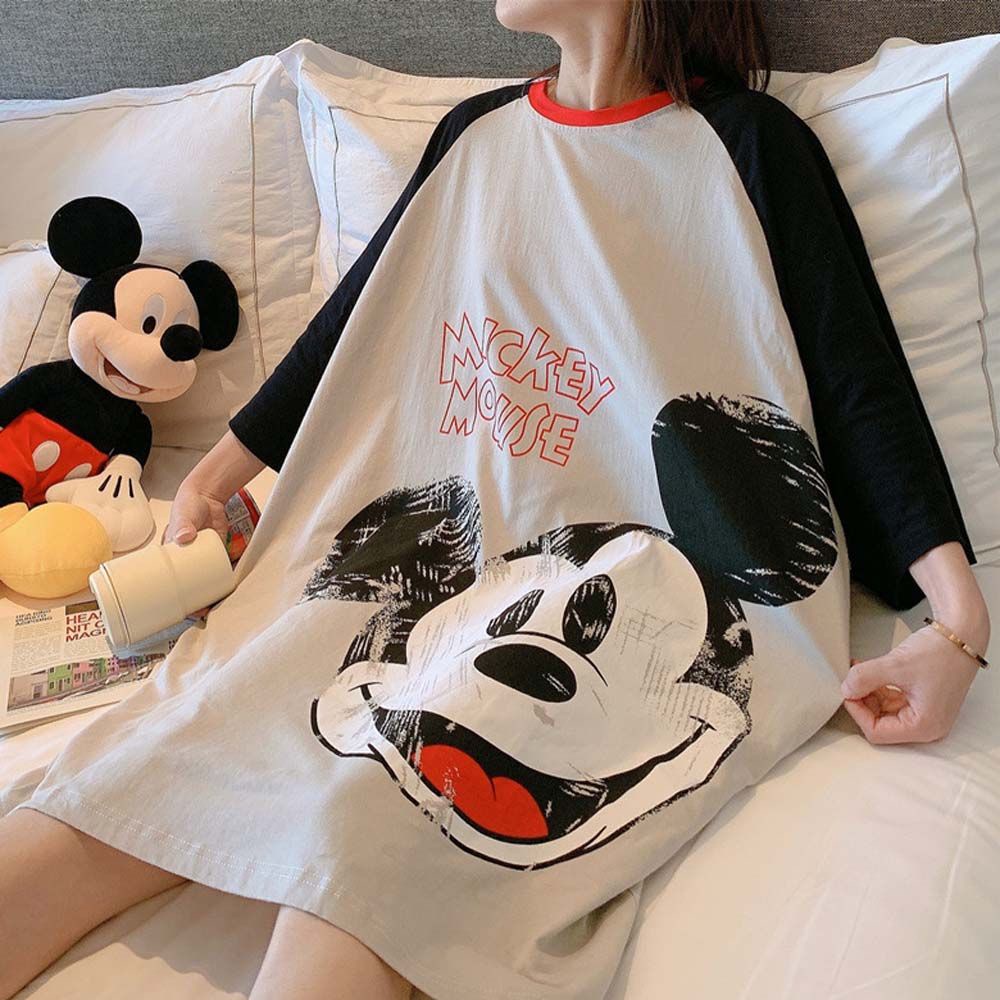 Đầm Ngủ Dáng Rộng In Họa Tiết Hoạt Hình Phong Cách Hàn Quốc Thời Trang Mùa Hè Cho Nữ