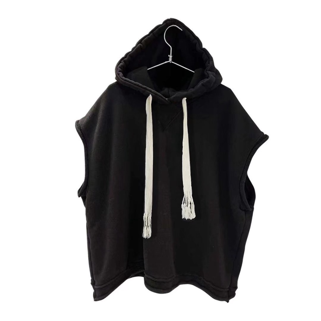 Áo Hoodie Sát Nách Dáng Rộng Màu Trơn Phong Cách Hip Hop Đường Phố Cho Nam Cỡ M-3XL