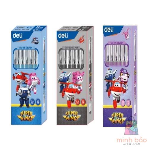 BỘ 2 CÂY BÚT BI NƯỚC HỌC SINH MỰC GEL XANH ĐEN 0.5MM DELI HỌA TIẾT HOẠT HÌNH NHANH KHÔ VIẾT ĐỀU TRƠN TRU CÓ ĐỆM TAY CAO