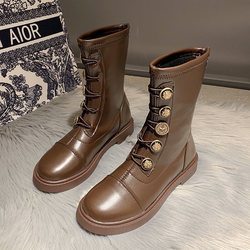 Giày Bốt Martin Cổ Cao Cột Dây Thời Trang Cá Tính Cho Nữ