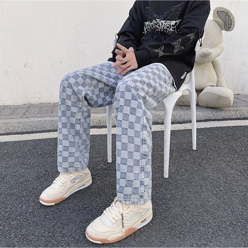 Quần Jean giá rẻ MEANSTORE nam nữ phong cách Hàn Quốc ống suông form rộng - màu xanh