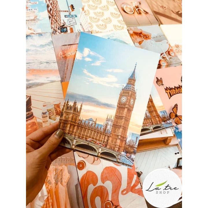 Postcard dán tường decor cute vintage sticker decal theme Hồng Hường Mẫu 3 1303