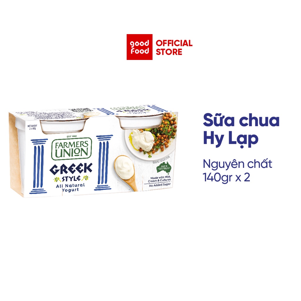 Sữa Chua Hy Lạp Greek Yogurt Farmers Union nguyên chất 140g - 2 hộp