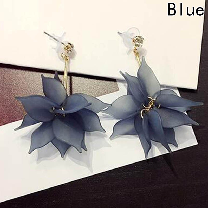 Khuyên tai tua rua hoa rơi dáng dài màu trơn thời trang cho nữ