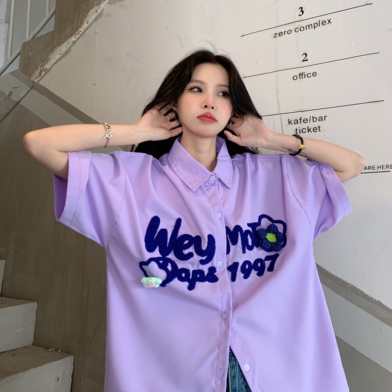 【ZHELIHANGFEI】Áo Sơ Mi Tay Dài Form Rộng Họa Tiết Thêu Theo Phong Cách Nhật Bản Dễ Phối Đồ