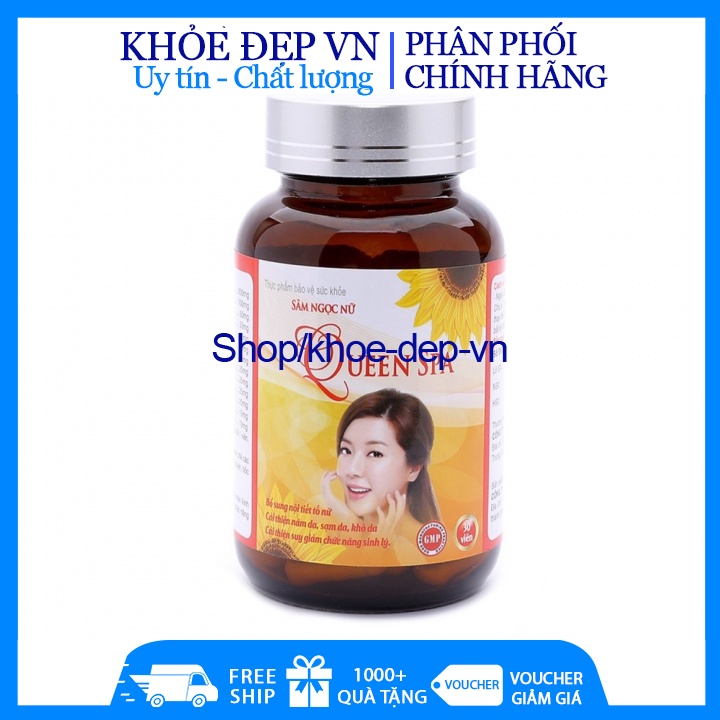 Viên uống đẹp da Sâm Ngọc Nữ QueenSpa bổ sung Collagen giúp đẹp da chống lão hóa giảm nám , sạm da - Chai 30 viên