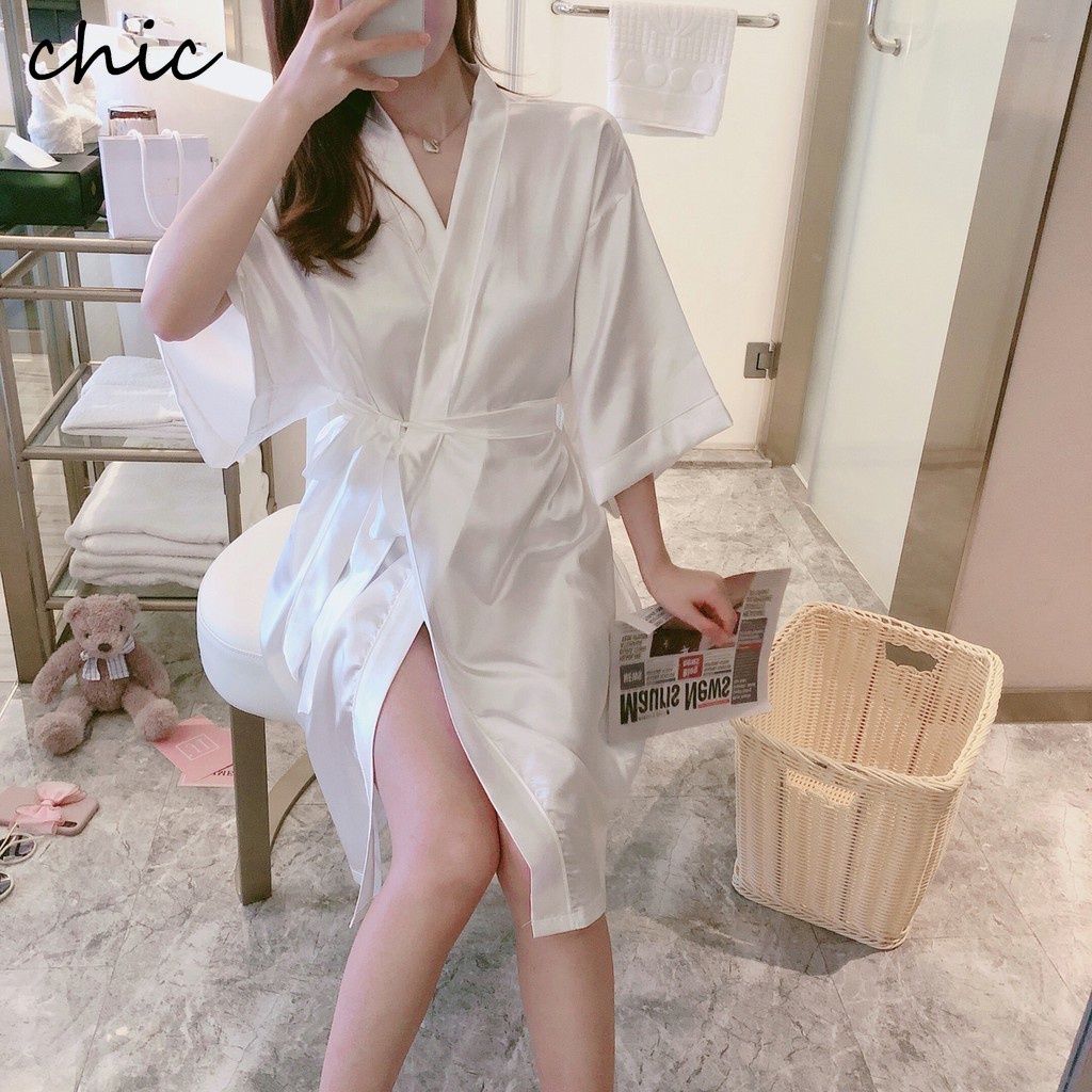 Áo Choàng Ngủ Vải Satin Dáng Dài Màu Trơn Thời Trang Cho Nữ | BigBuy360 - bigbuy360.vn
