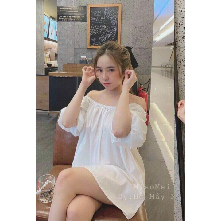 Áo bẹt vai tay phồng chất kate lụa dày dặn mềm mại có ảnh thật chính chủ