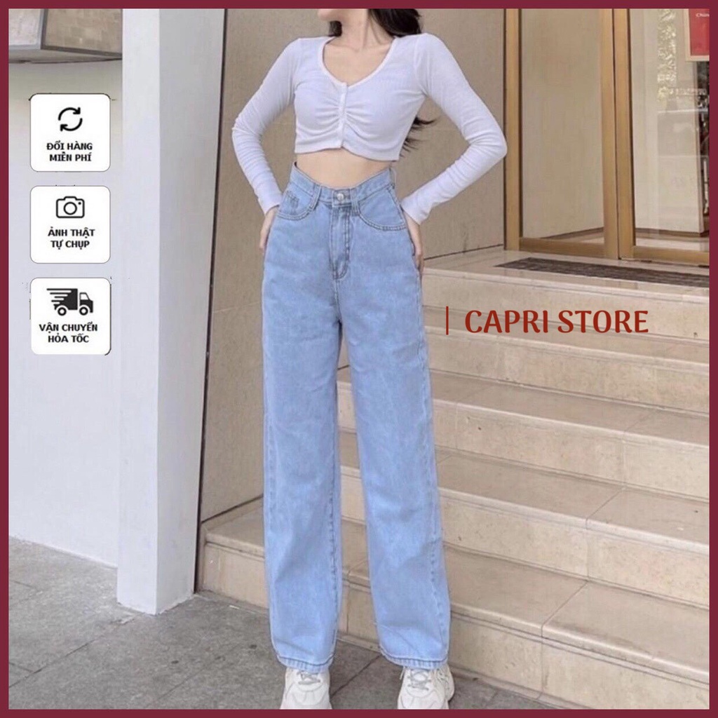 Quần jean ống rộng nữ ❤️ Quần bò nữ lưng cao dáng suông chất mềm mại - CAPRI STORE 3132 | BigBuy360 - bigbuy360.vn