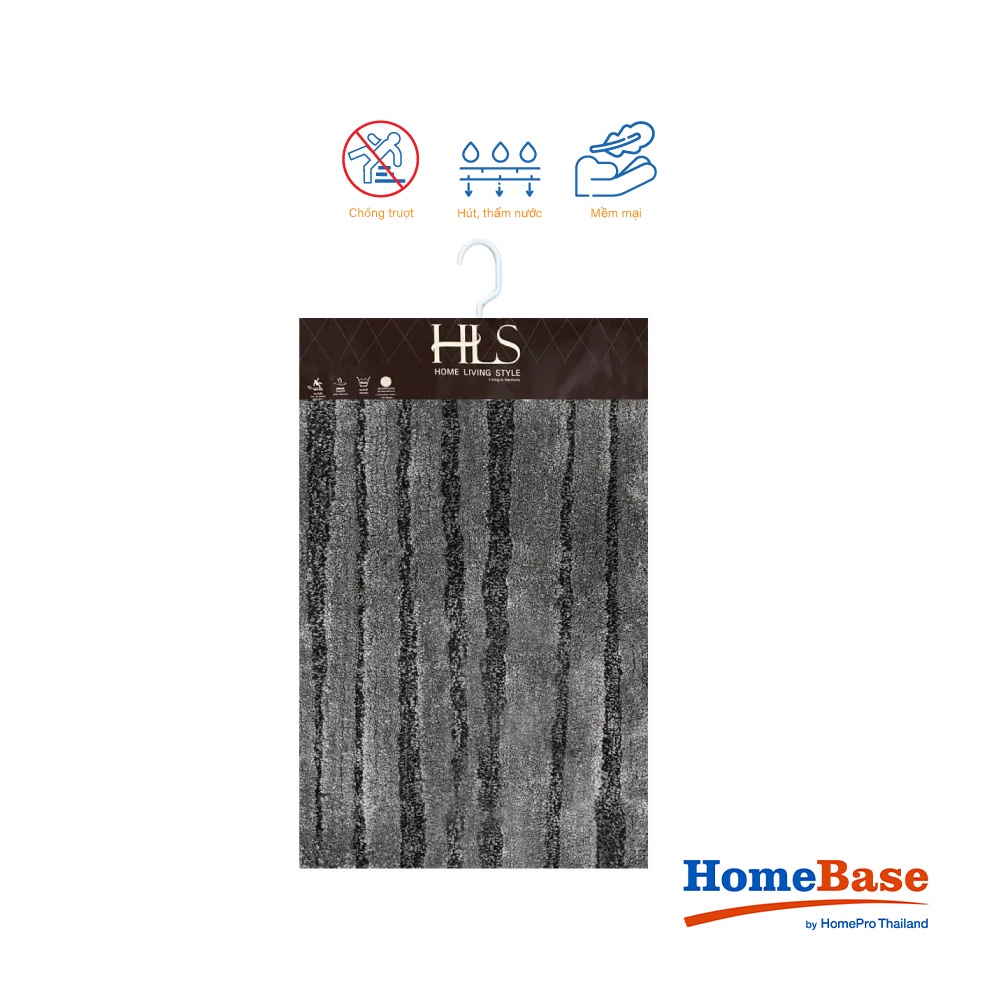 HomeBase HLS Thảm lót sàn lau chân phòng tắm dày chống trượt thấm nước mềm mại Microfiber Thái Lan 45x70cm Xám