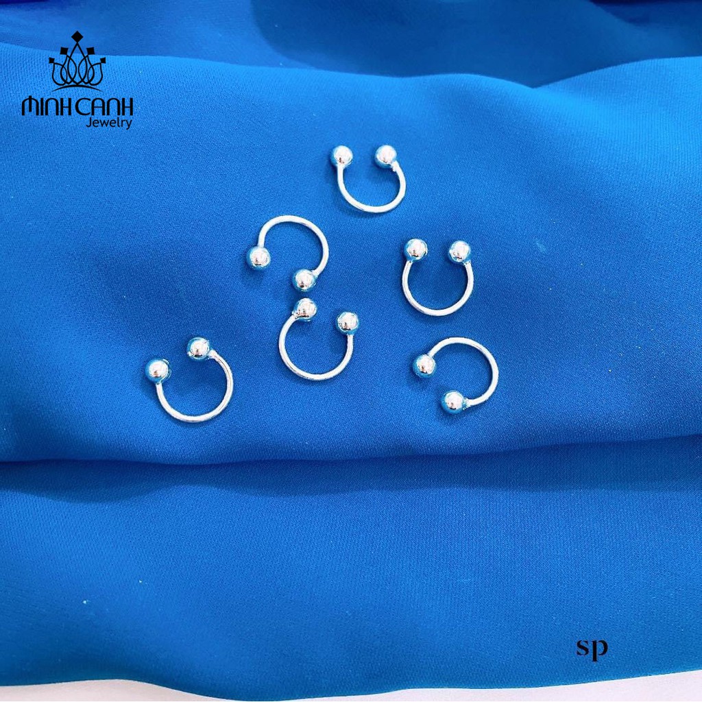 Bông Tai Bạc Chữ C 2 Đầu Tròn Chốt Vặn Ren - Minh Canh Jewelry