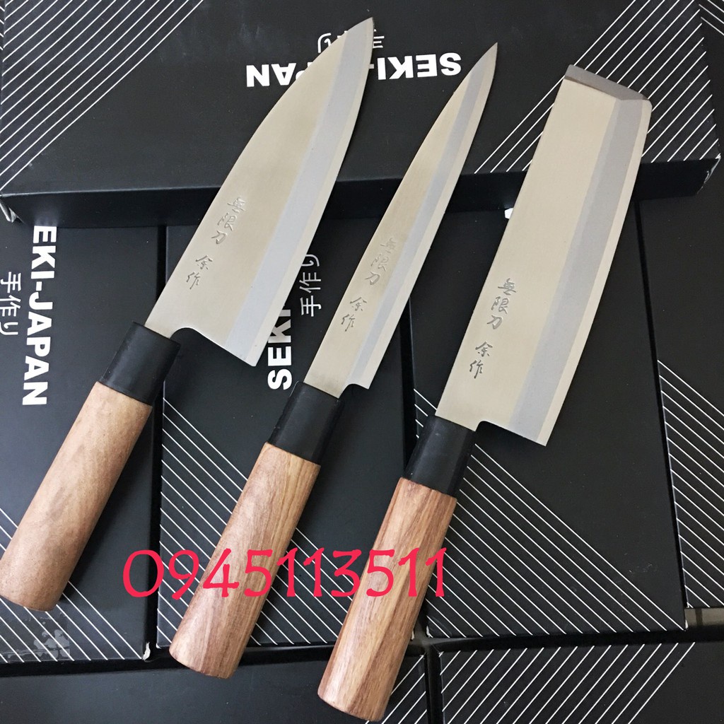 Bộ 4 Dao Bếp Nhật Bản  nhập nguyên chiếc cao cấp cán gỗ, thép không gỉ