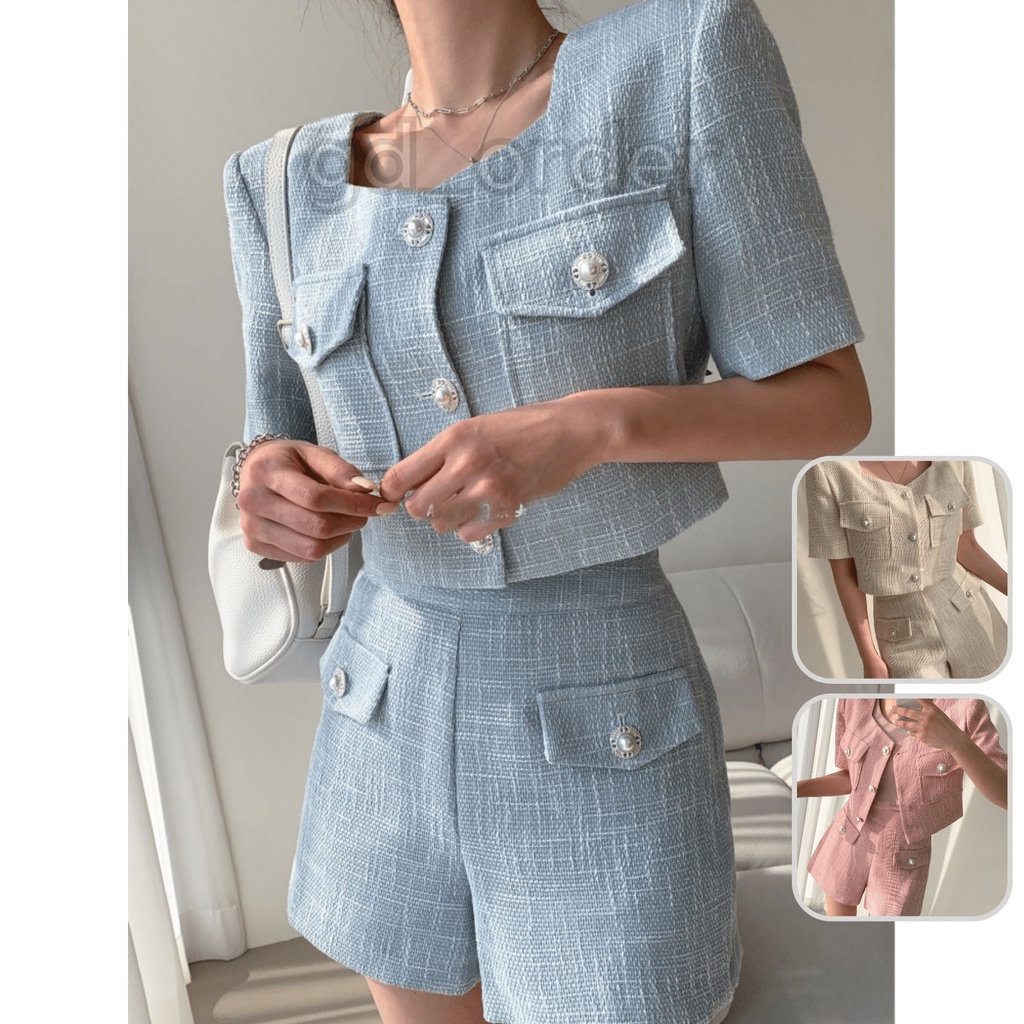 B69|Set bộ công sở sang trọng thanh lịch hàn quốc áo croptop cổ tròn kèm chân váy ngắn gd_order