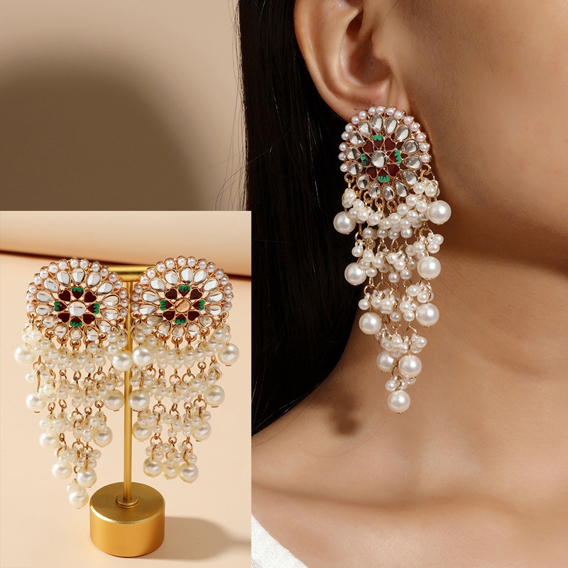 Bông Tai Phối Ngọc Trai Và Đá Thời Trang Sang Trọng Cho Nữ