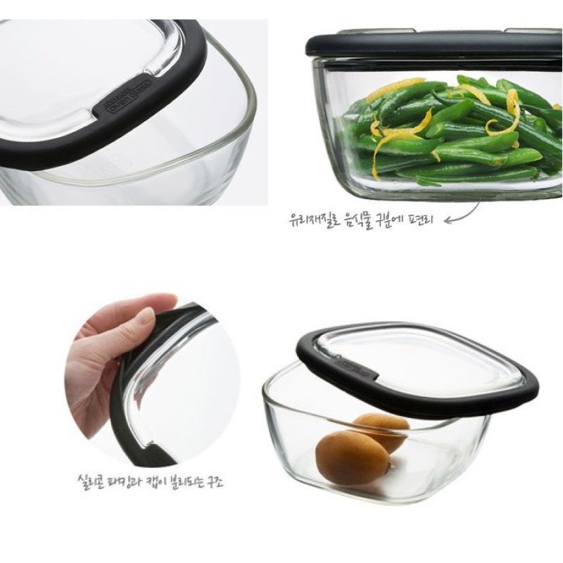 Hộp Thuỷ Tinh Nắp Thuỷ Tinnh Lock&lock Oven Glass Line 540ml LLG951BLK - Dùng Được Cho Lò Vi Sóng