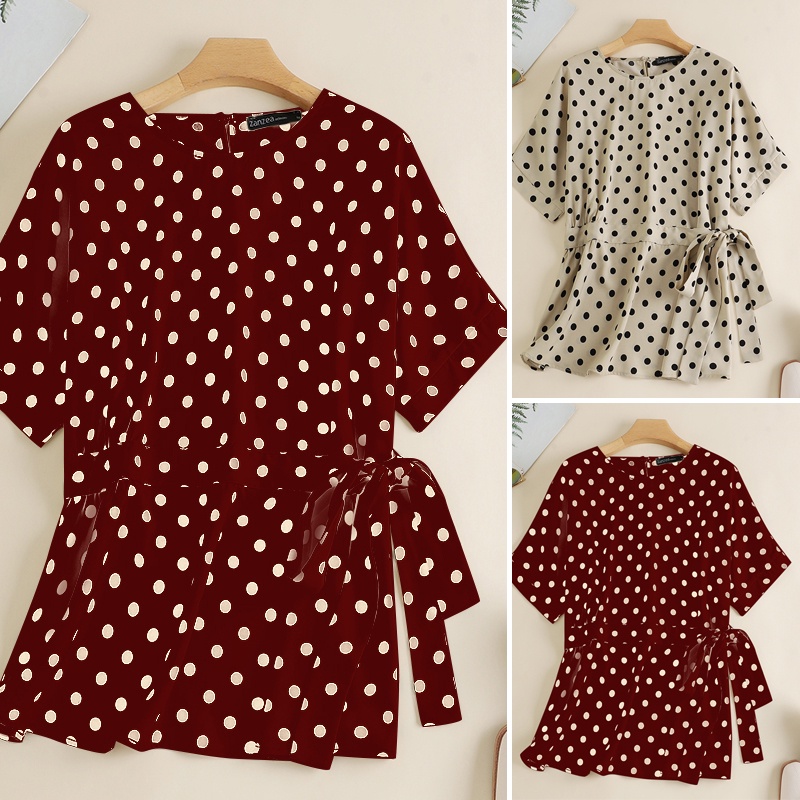 Zanzea Áo Peplum Cổ Tròn Họa Tiết Chấm Bi Thời Trang Cho Nữ