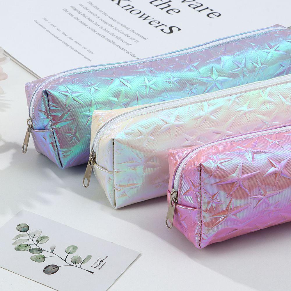 Túi Đựng Bút Chống Thấm Nước Sức Chứa Lớn Màu Laser Cầu Vồng Ngôi Sao Năm Cánh