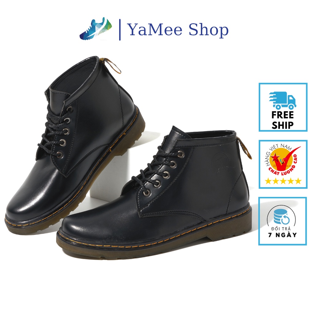 Giày đốc tờ nam, giày boots nam cổ lửng, đế khâu chắc chắn, tăng chiều cao 3cm