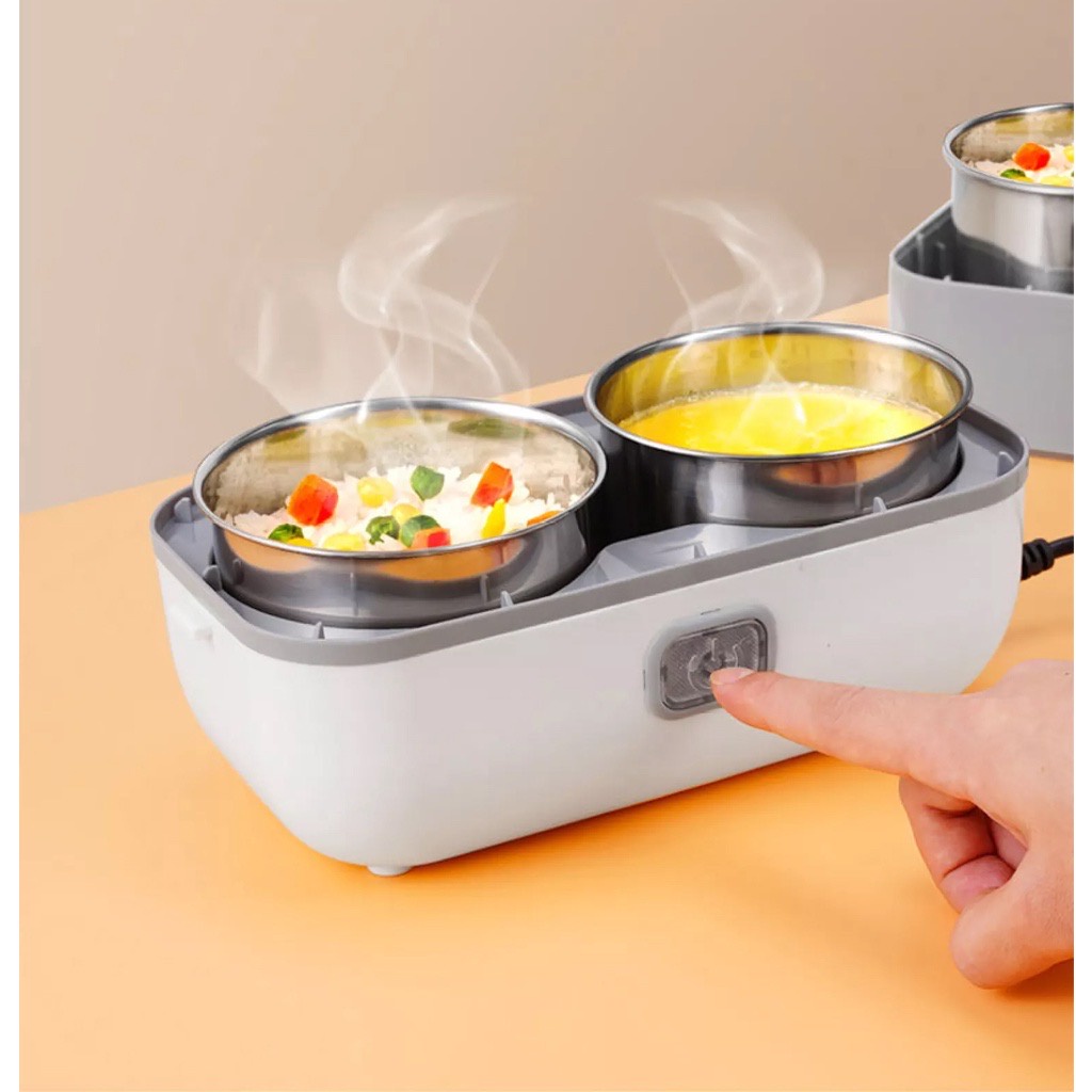 Hộp cơm cắm điện văn phòng 2 tầng 4 bát inox giữ nhiệt, hâm nóng và tự nấu chín đồ ăn tiện lợi