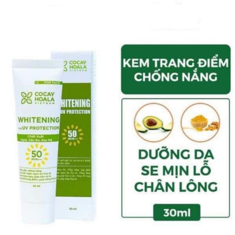 Kem chống nắng Bơ Nghệ Cocayhoala-kiềm dầu, chống thấm nước, nâng tông da, thay thế kem nền, chống nắng, dưỡng da 30ml