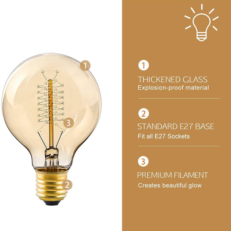 Retro Bulb E27 220V 40W Bulb Incandescent Lamp Filament Light Bulb Tungsten Lamp Home Decor,2PCS