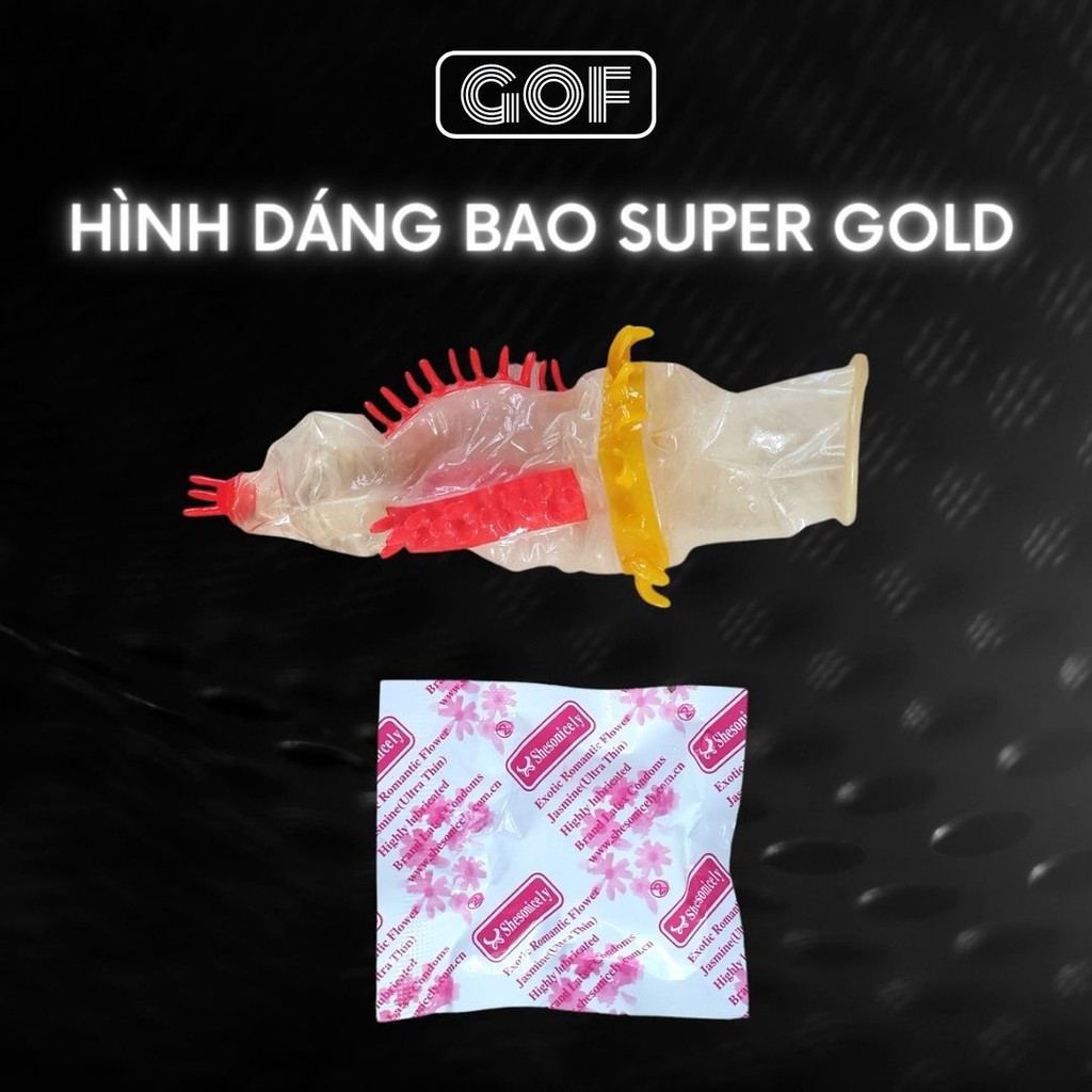 Bộ 5 Bao cao su gai lớn SUPER GOLD đôn gai bi lớn bcs Kéo dài thời gian Hộp 2 cái (Nhật Bản) - GoF Store