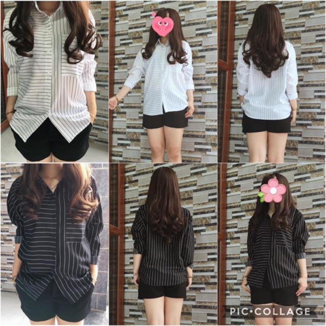 Áo Sơ mi oversize sọc trắng/đen