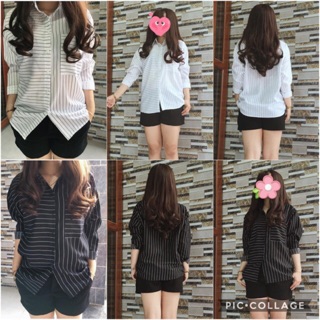 Áo Sơ mi oversize sọc trắng/đen