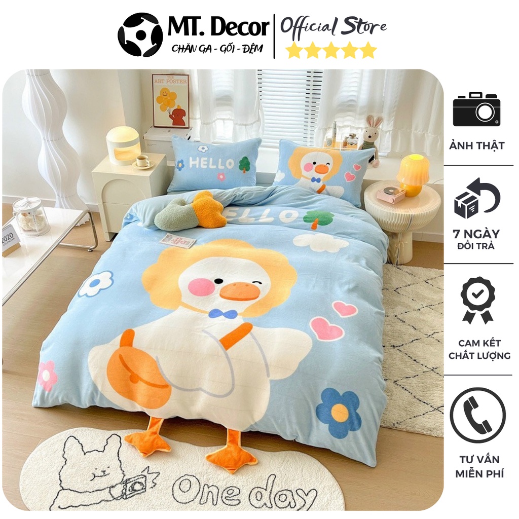 Bộ chăn ga gối nỉ nhung tuyết 5D cao cấp họa tiết xinh xắn cho bé, chất liệu nỉ nhung sữa siêu mềm mịn an toàn cho bé
