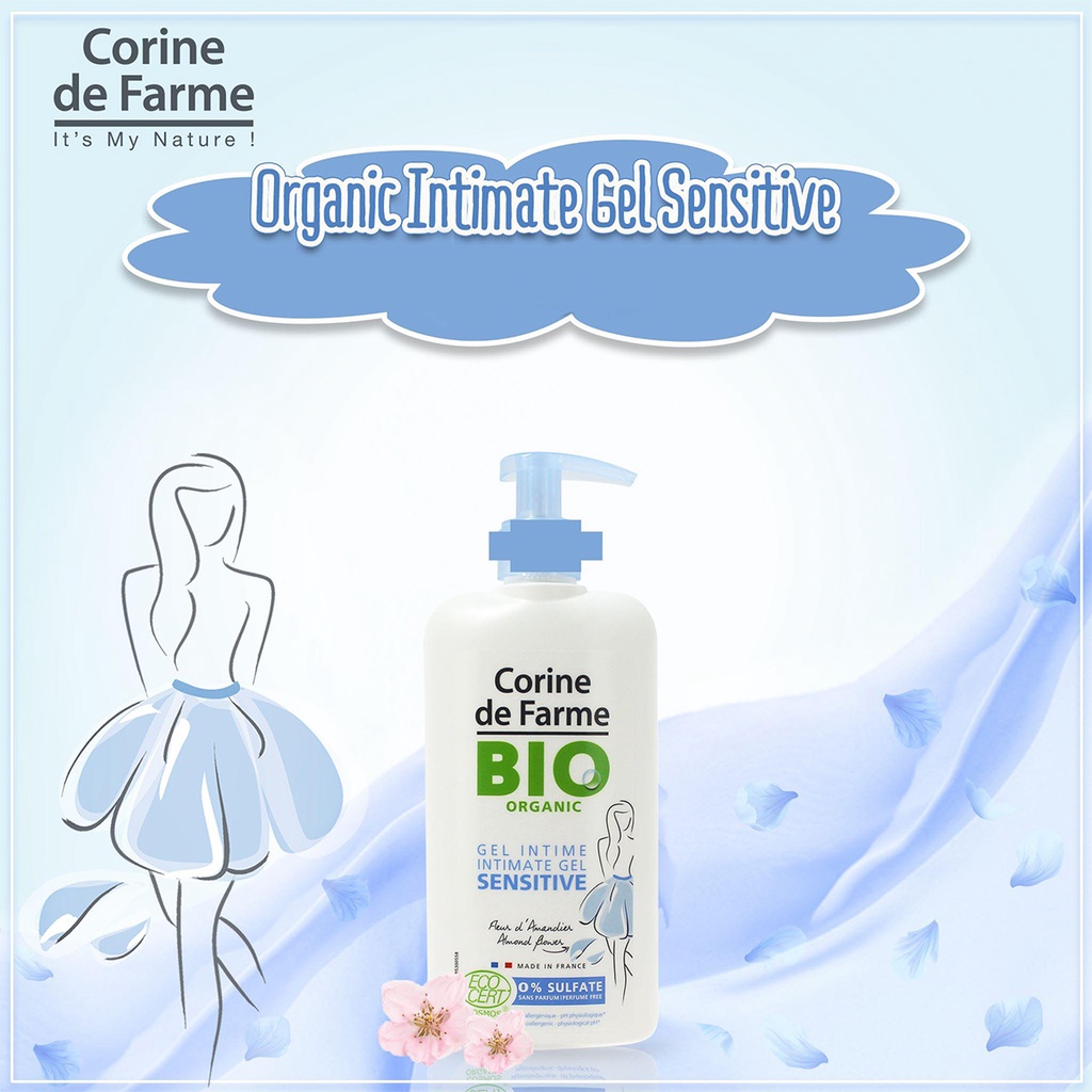 Gel Làm Sạch Và Dưỡng Ẩm Vùng Kín Corine de Farme Organic Intimate Gel Sensitive 250ml