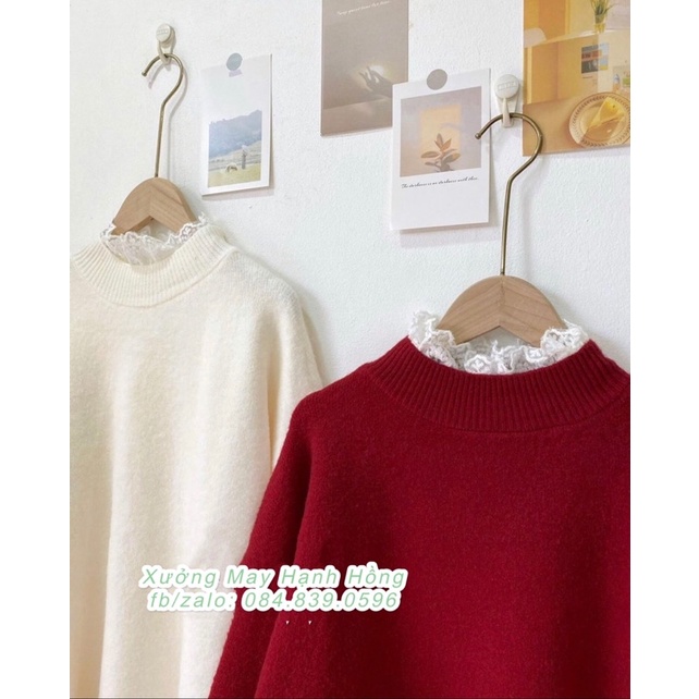 Áo len cổ viền ren tay bo Hàn Quốc, Áo len đỏ chất len mịn cao cấp hàng Quảng Châu loại 1 - Xưởng May Hạnh Hồng | BigBuy360 - bigbuy360.vn