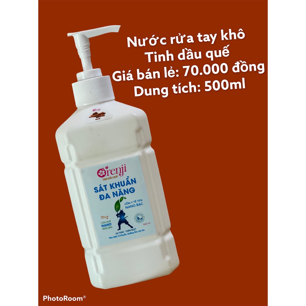 Dung dịch Rửa tay, sát khuẩn đa năng - cồn 70 độ, nano bạc hương thơm tinh dầu tự nhiên Quế/Bạc Hà/Hoa Hồng chai 500ml