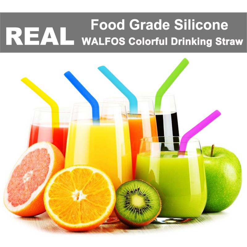 Bộ 2 ống hút silicone Walfos bằng thép không gỉ + cọ có thể tái sử dụng