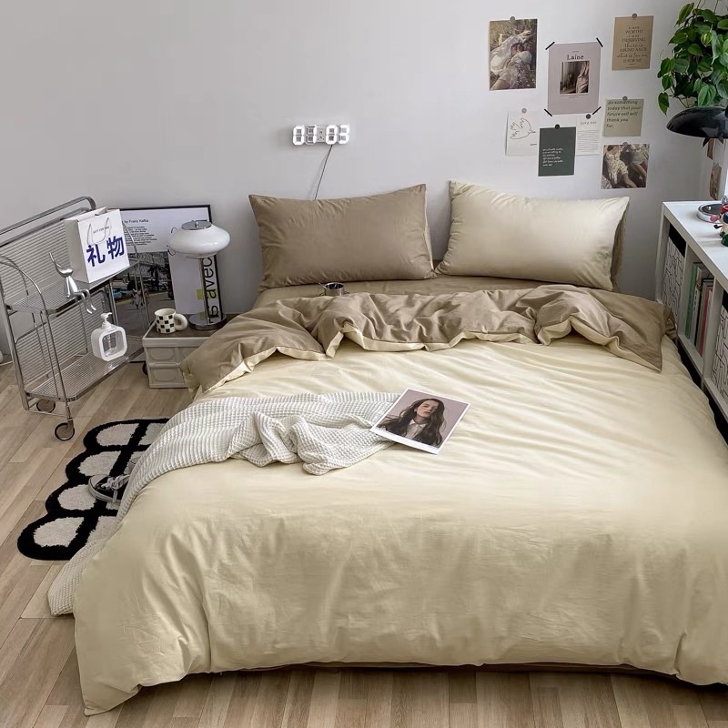 Bộ ga gối và vỏ chăn Cotton Tici No Tag nhập khẩu gam màu Pastel nhẹ nhàng