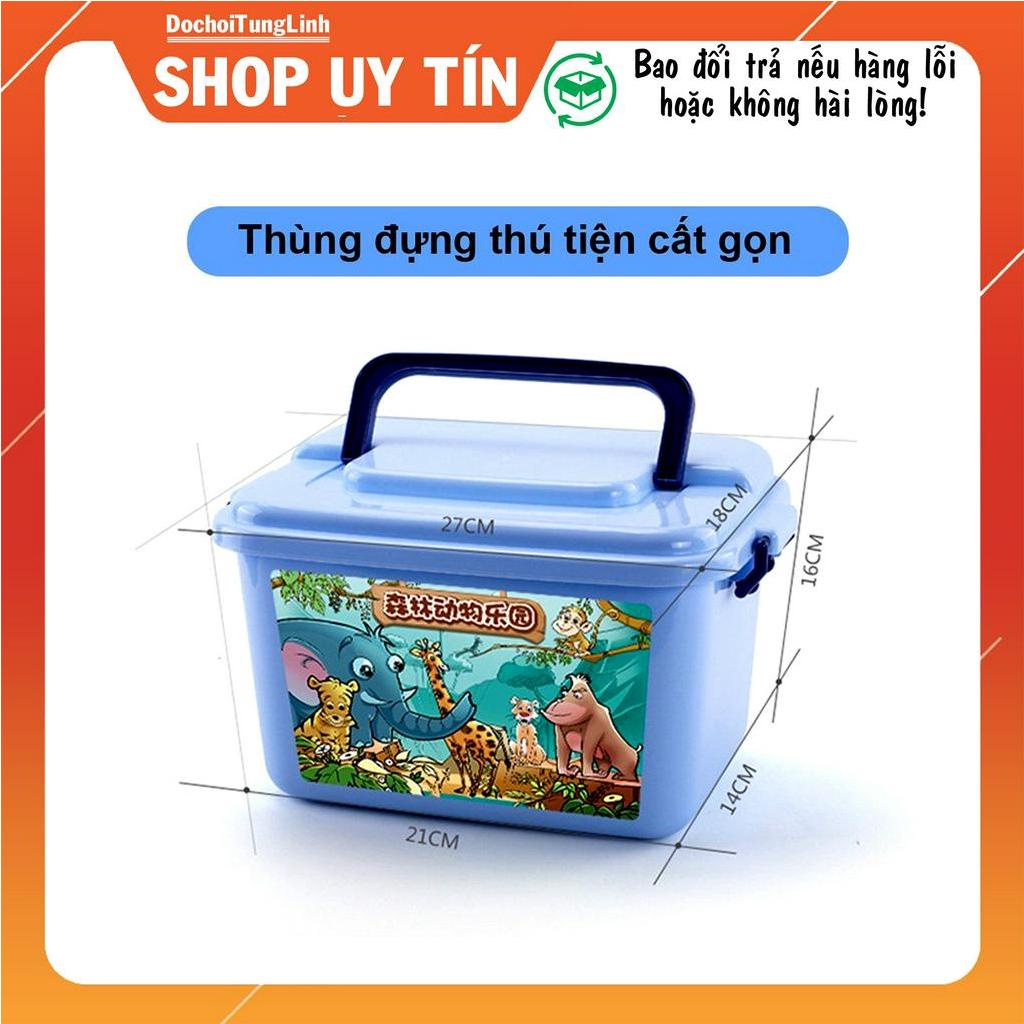 Bộ Mô Hình Động Vật 58 Chi Tiết gồm các con vật, cây cối làm thành khu rừng, chất liệu nhựa ABS an toàn