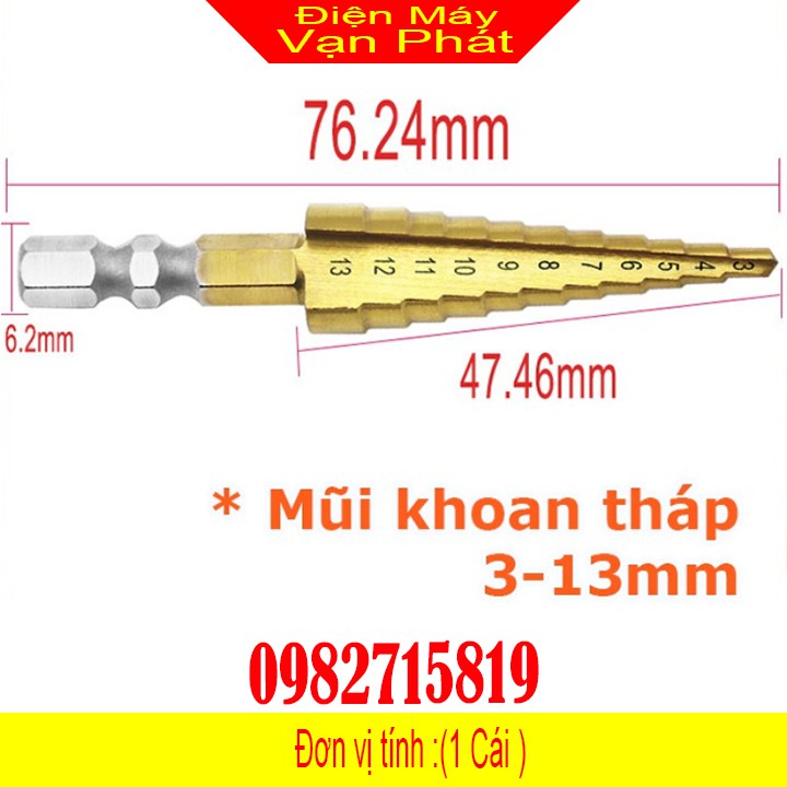 Mũi khoan tháp, bước HSS đường kính lỗ khoan 3mm - 13mm chân lục giác , chân tròn (P029)