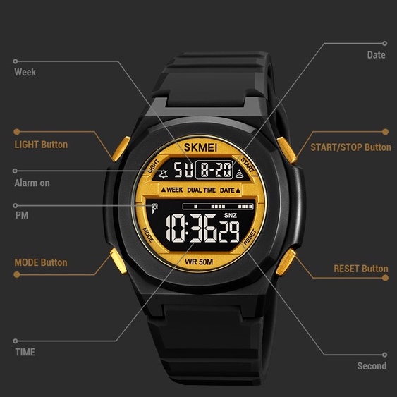 Đồng Hồ Điện Tử Hiển Thị Thời Gian Kép SKMEI 50M Chống Nước Có Đèn LED Cho Nam