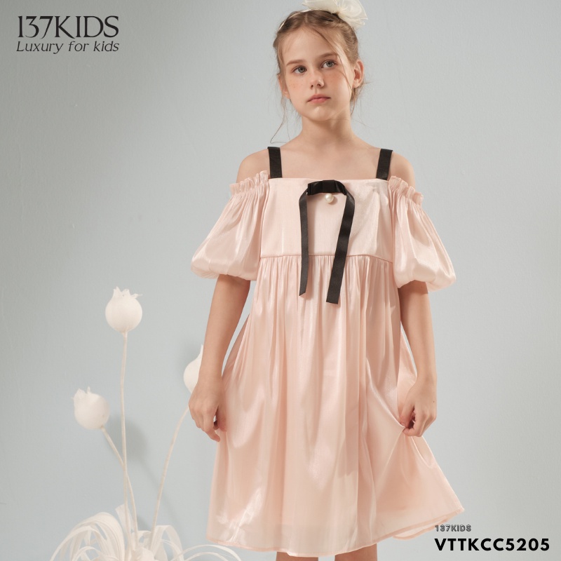 Váy công chúa 2 dây babydoll 137Kids thiết kế trễ vai xinh xắn cho bé gái đi chơi đi dự tiệc